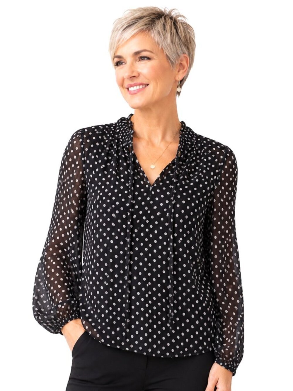 Sam Edelman Sheer Black Polka Dot Blouse